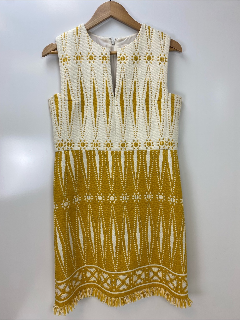 Tory Burch Cream and Mustard Textured Sleeveless Mini Dress